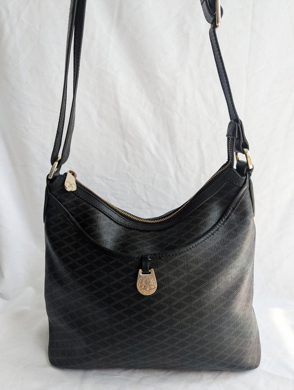 Pourchet Paris Monogram Hobo Crossbody Bag Black